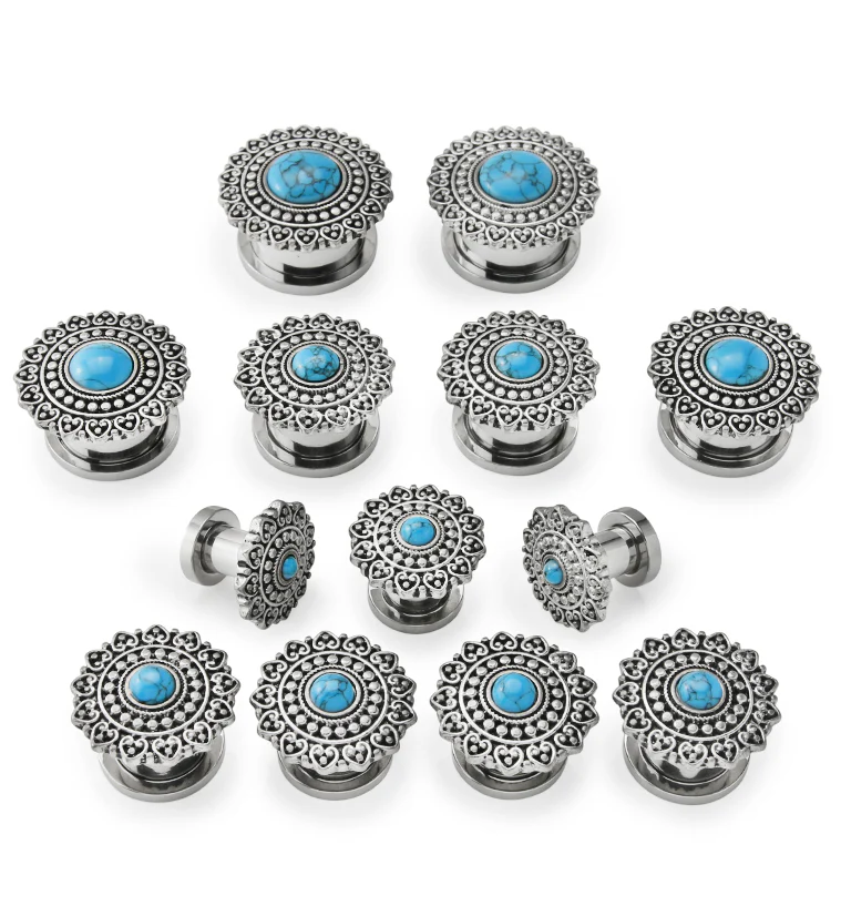 Florid Howlite Turquoise Stainless Steel Plugs - Image 2