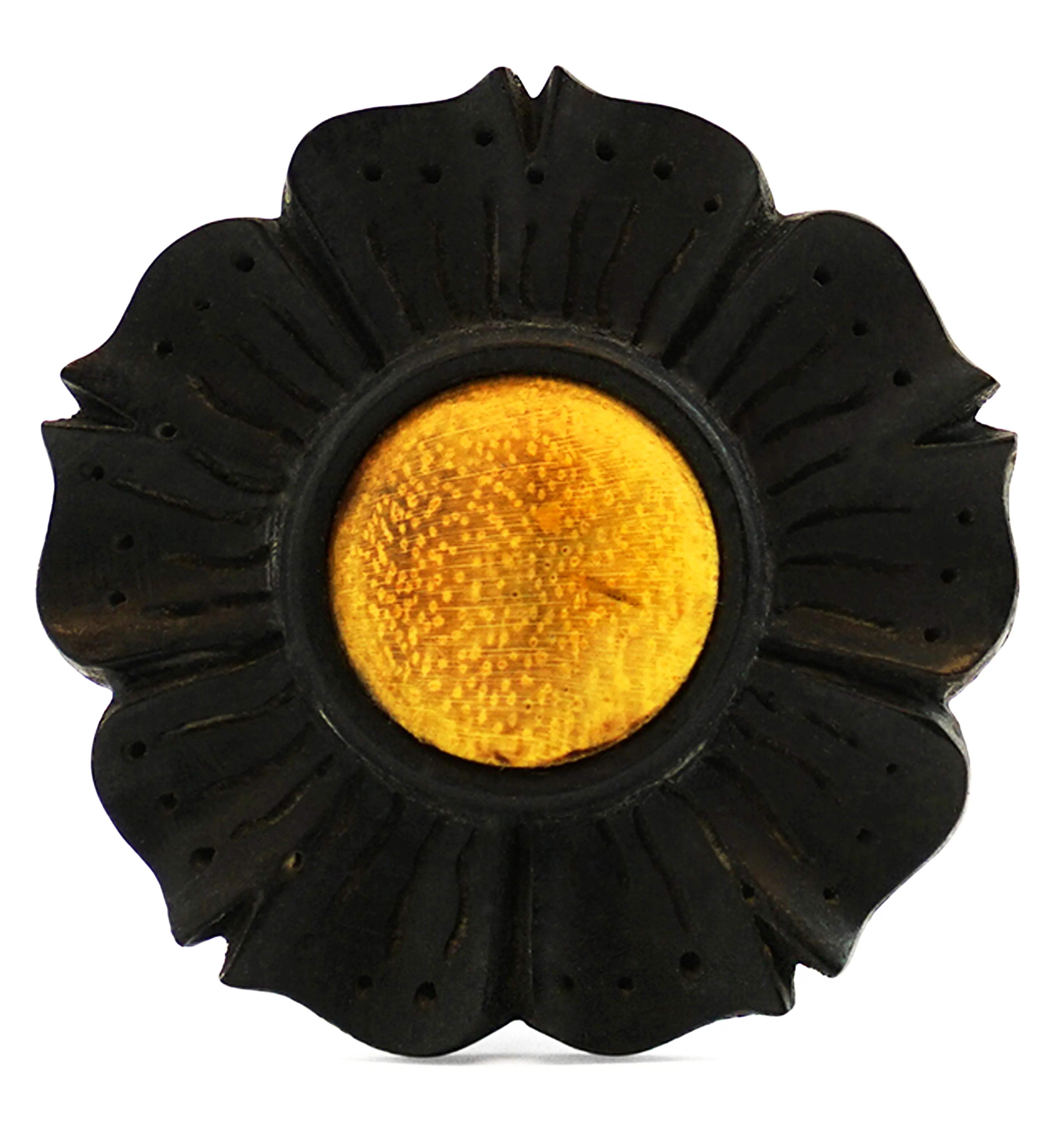 Floral Mayan Flared Wooden Plugs with Jackfruit Wood Inlay - Image 3