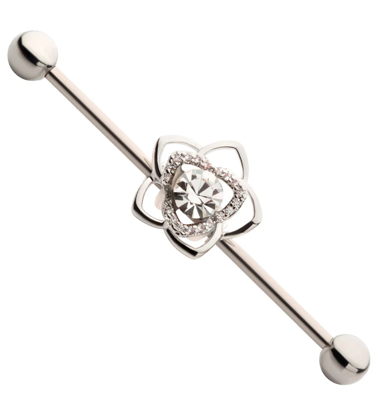 Flower Bloom Clear CZ Industrial Barbell