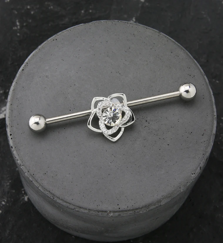 Flower Bloom Clear CZ Industrial Barbell - Image 2
