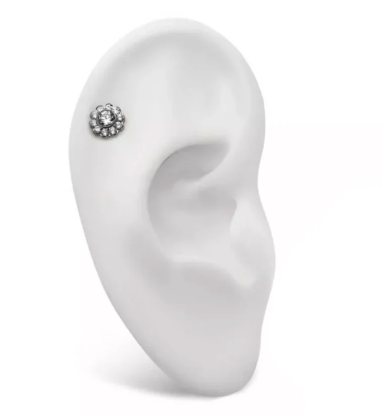 Flower Circlet Clear CZ Threadless Titanium Top - Image 3