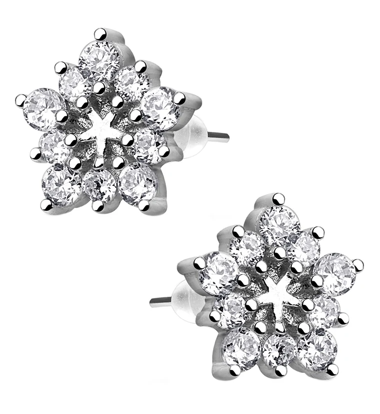 Flower CZ Cluster Sterling Silver Earrings