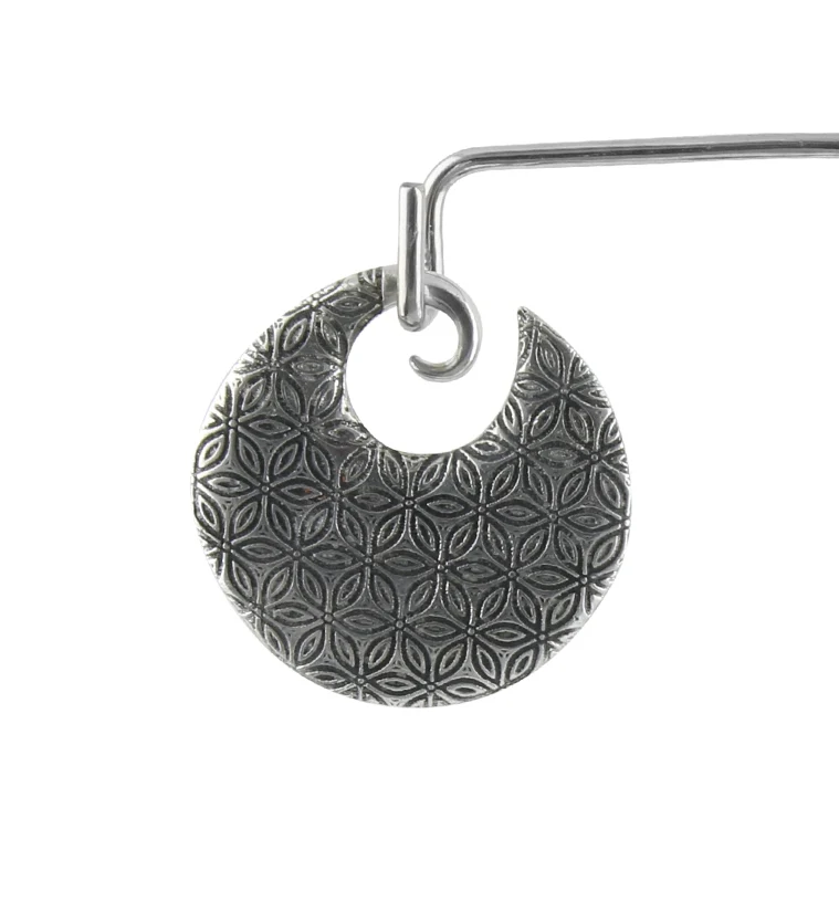 Flower of Life Disc White Brass Ear Weights - Image 2