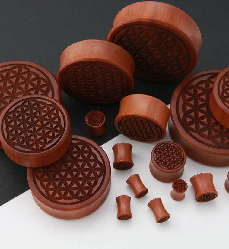 Flower of Life Engraved Wood Plugs - Image 2