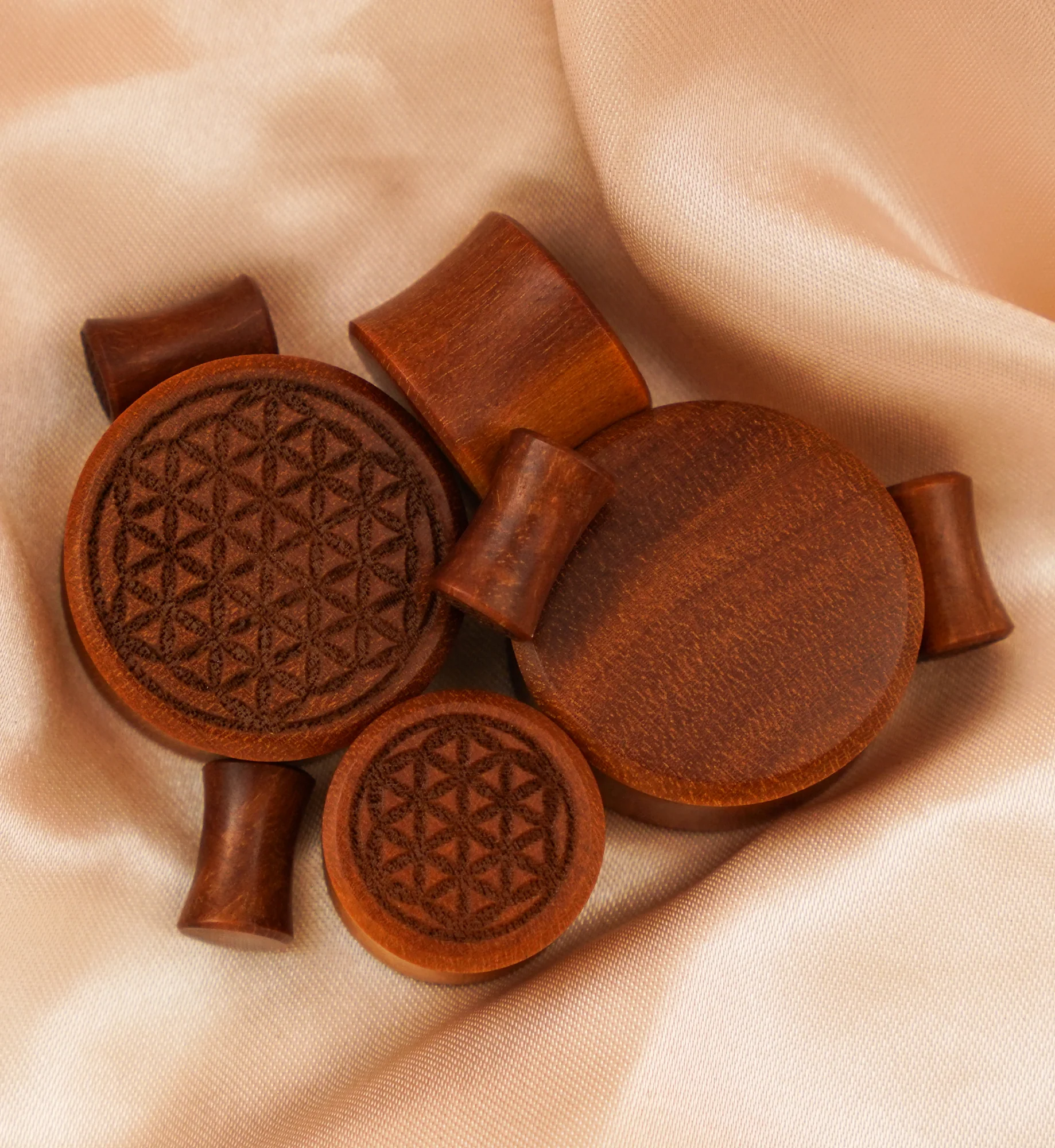 Flower of Life Engraved Wood Plugs - Image 3