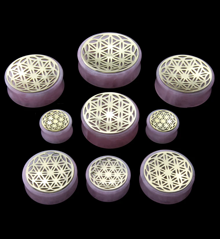 Flower of Life Rose Quartz Stone Plugs