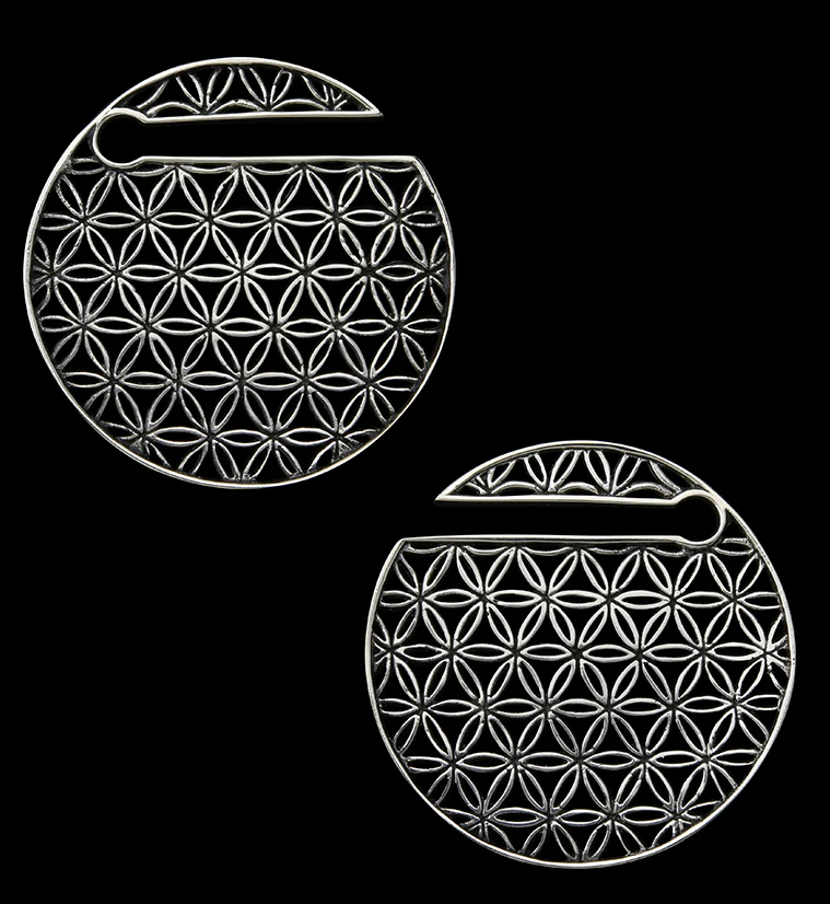 Flower of Life Disk Silver Ear Weights - Image 2