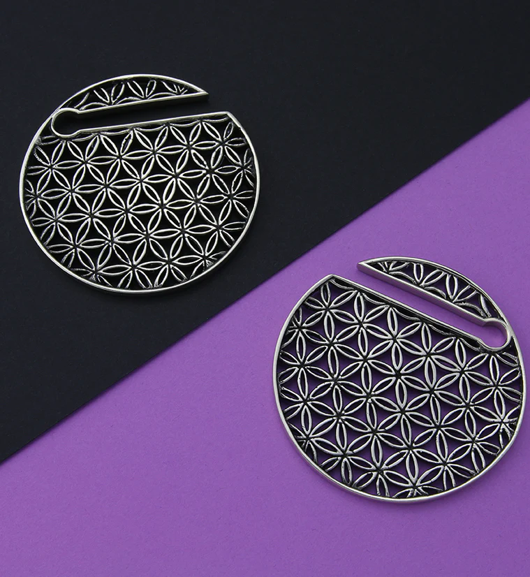 Flower of Life Disk Silver Ear Weights - Image 3