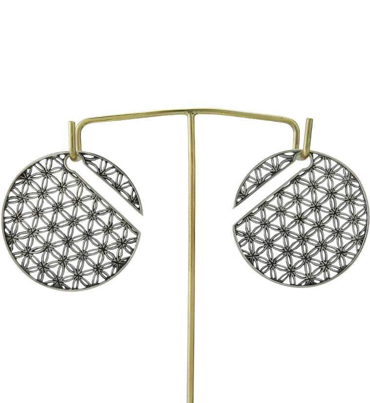 Flower of Life Disk Silver Ear Weights - Image 4