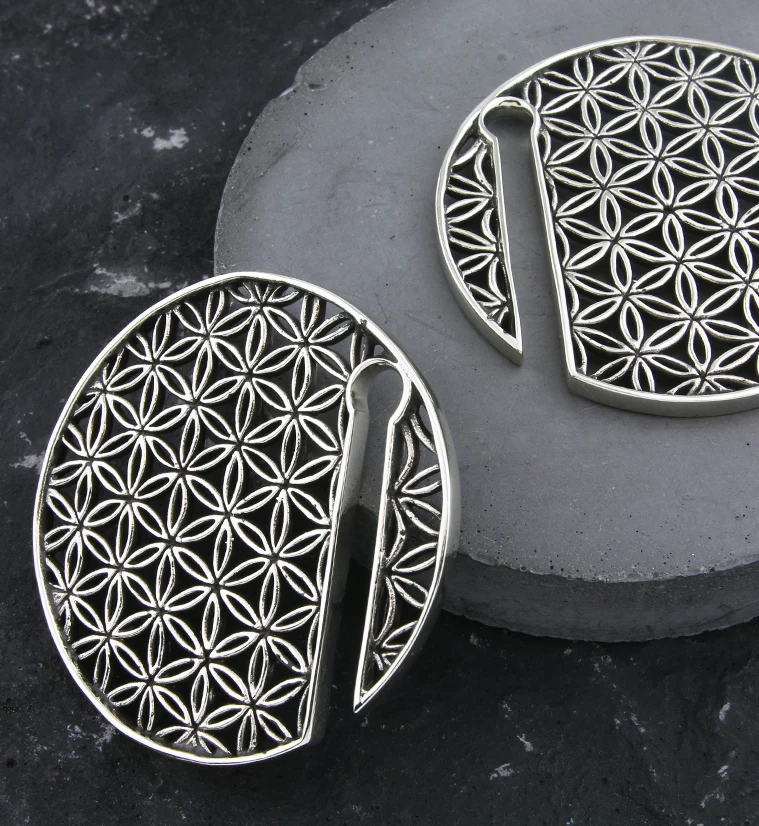 Flower of Life Disk Silver Ear Weights - Image 5