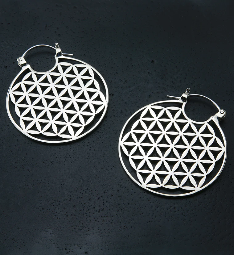 Flower of Life White Brass Ear Weights - Image 4