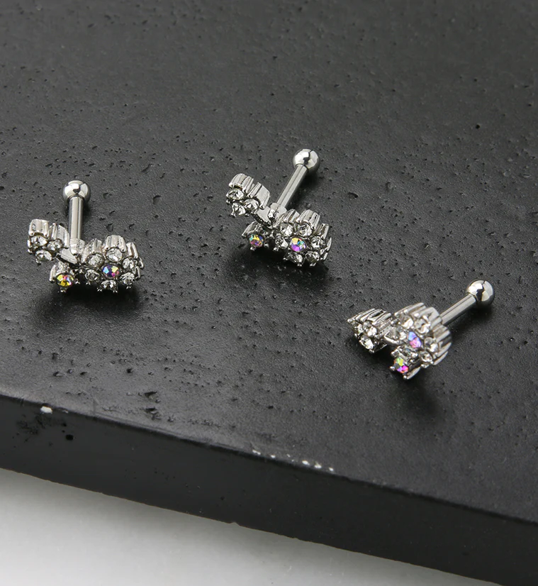 Flower Rainbow Aurora CZ Cartilage Barbell - Image 2