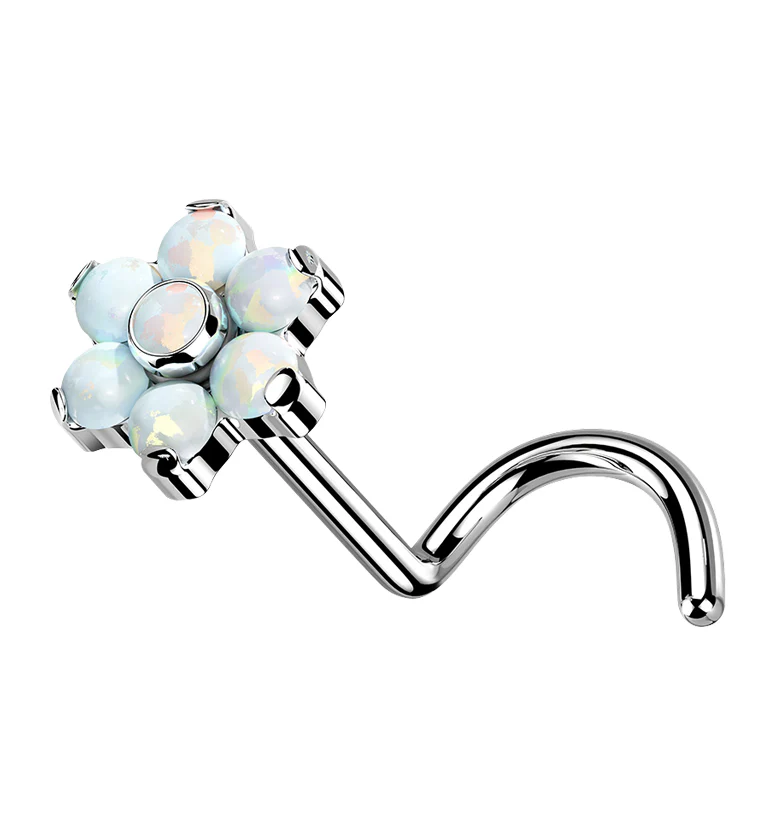 Flower White Opalite Titanium Threadless Nose Screw Ring