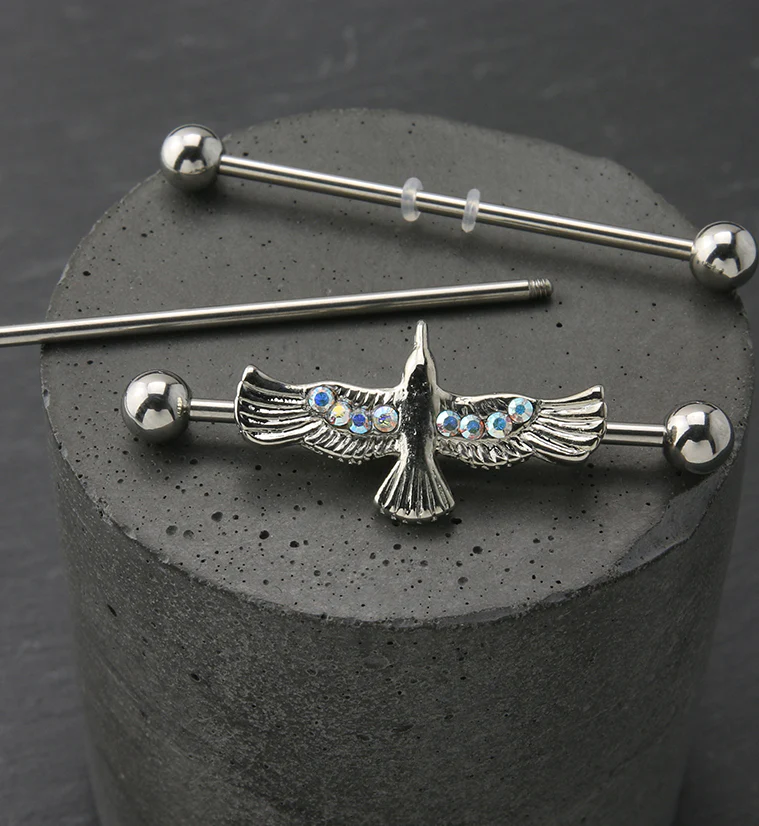 Flying Raven Rainbow Aurora CZ Industrial Barbell - Image 2