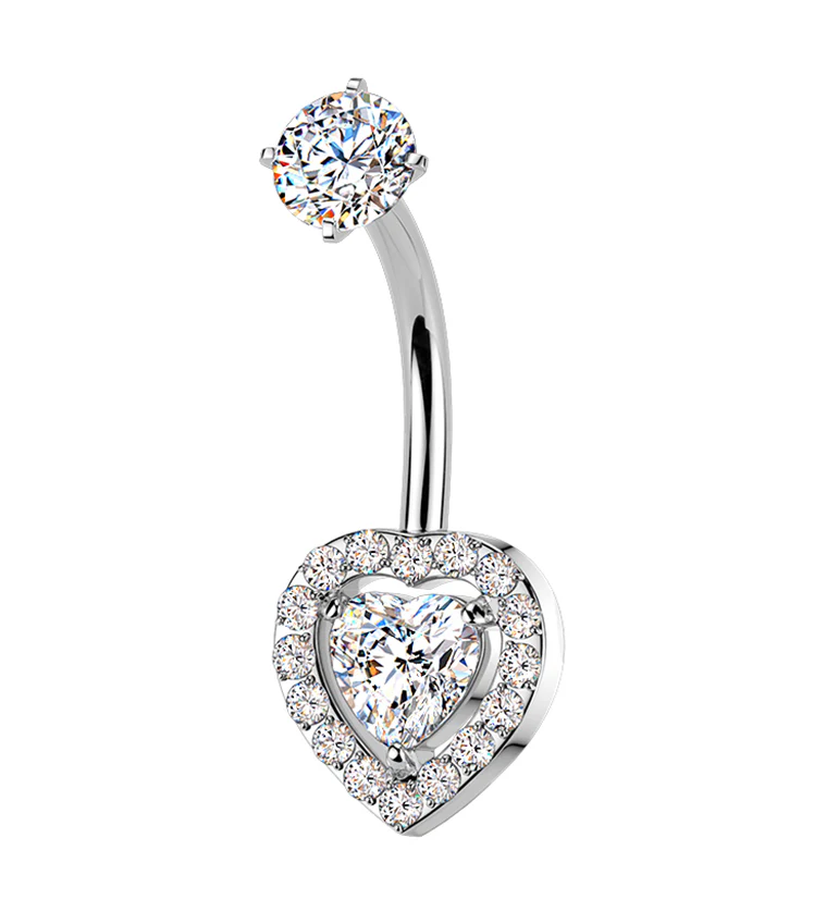 Framed Heart CZ Stainless Steel Internally Threaded Belly Button Ring