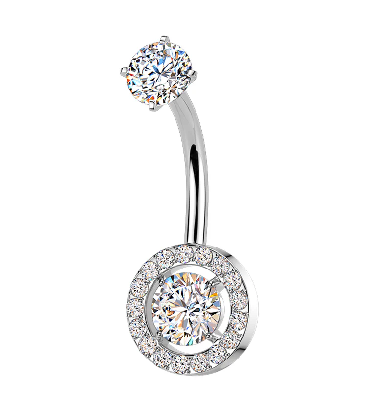 Framed Round CZ Stainless Steel Internally Threaded Belly Button Ring