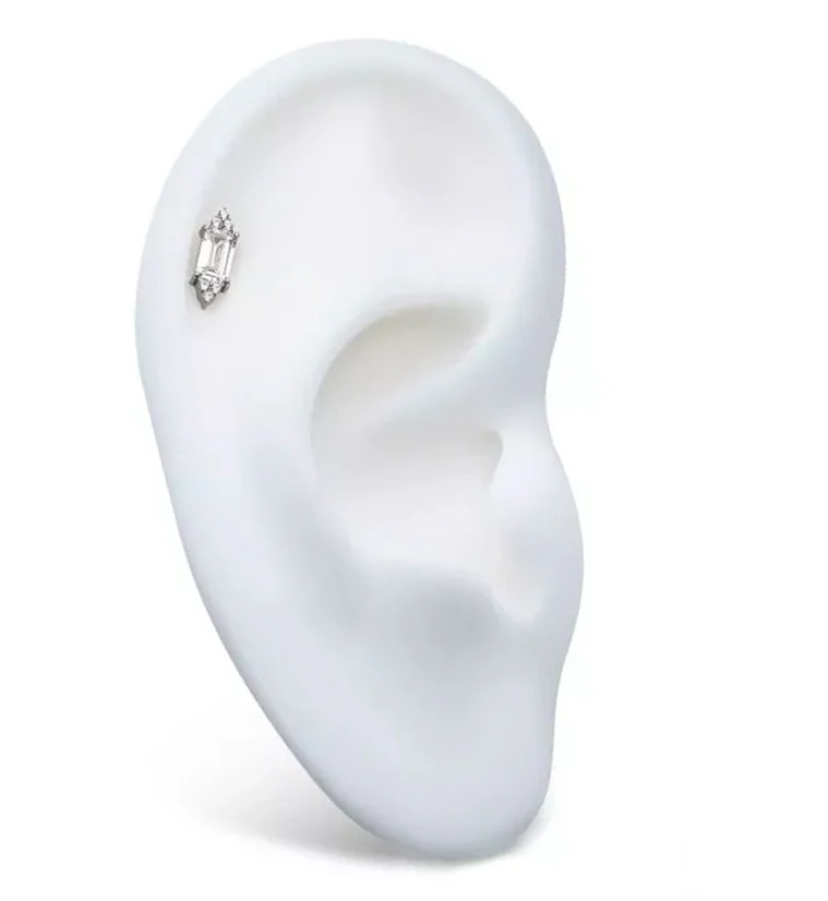 Frozen Baguette Clear CZ Threadless Titanium Top - Image 3