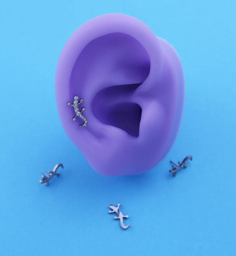 Frozen Lizard Clear CZ Titanium Threadless Top - Image 2