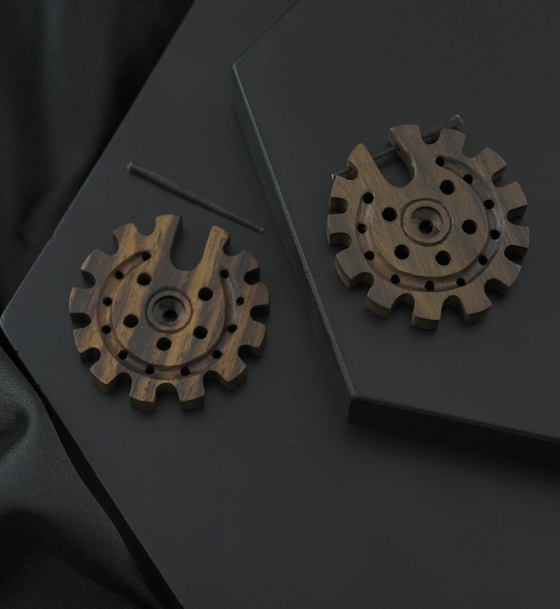 Geared Wooden Earrings - Image 2