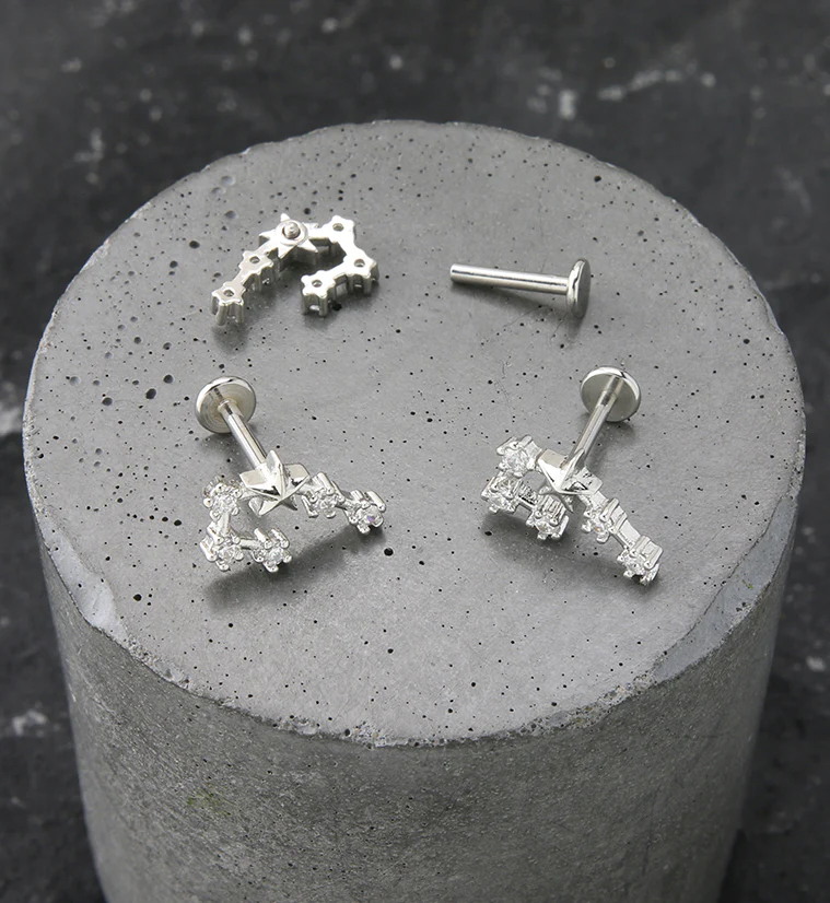 Gemini Constellation Clear CZ Stainless Steel Internally Threaded Labret - Image 2