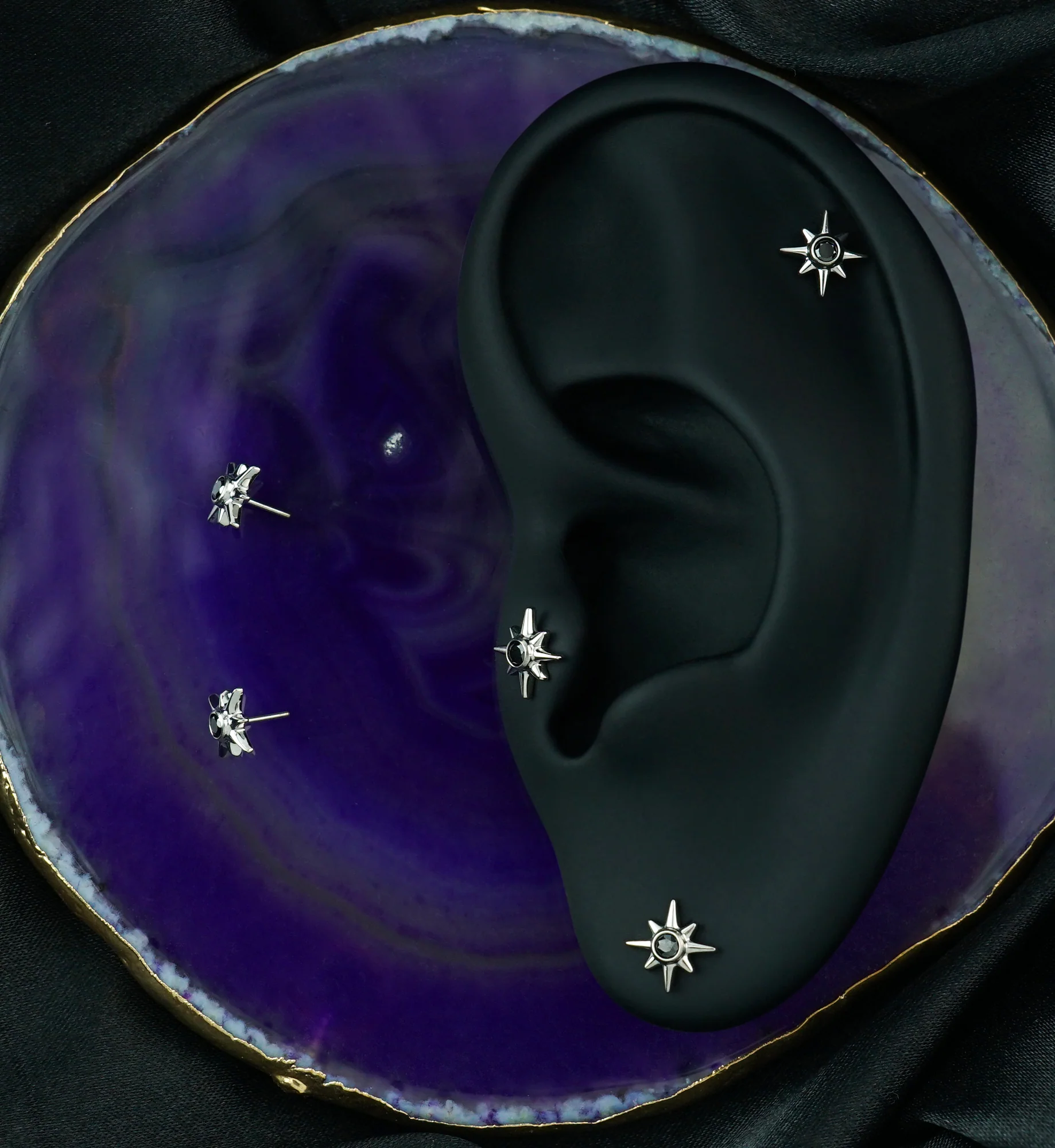 Geo North Star Black CZ Titanium Threadless Top - Image 2