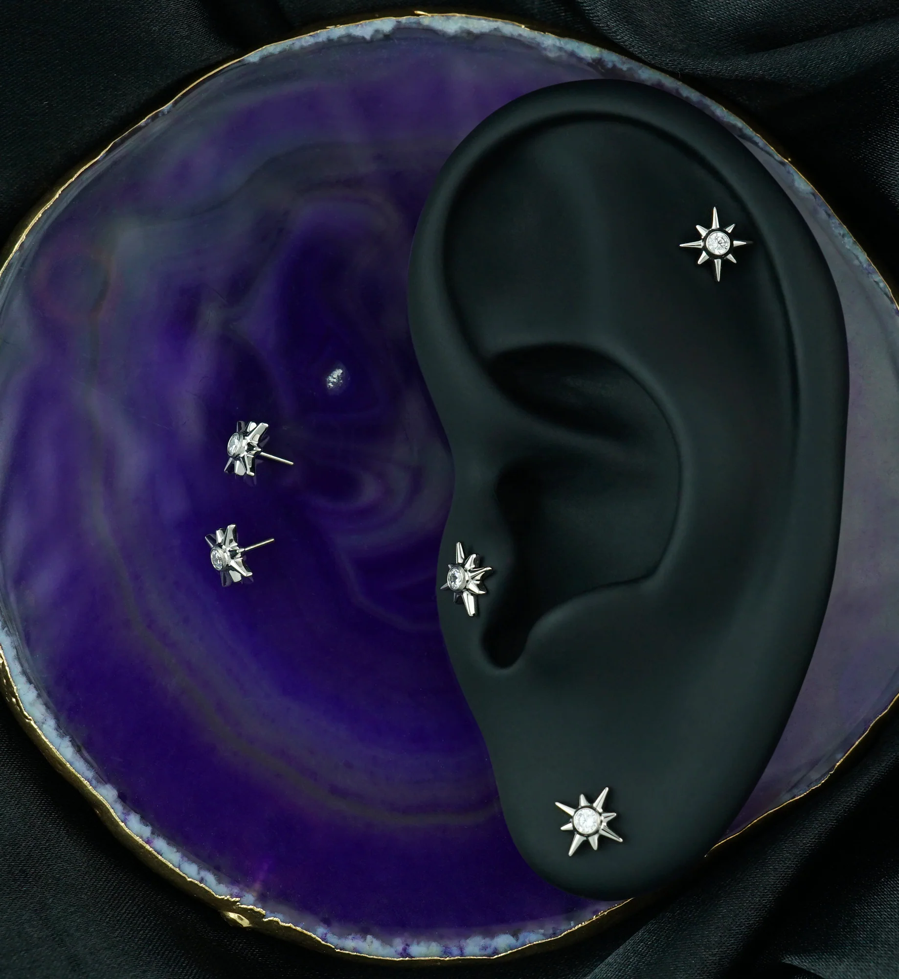 Geo North Star Clear CZ Titanium Threadless Top - Image 2