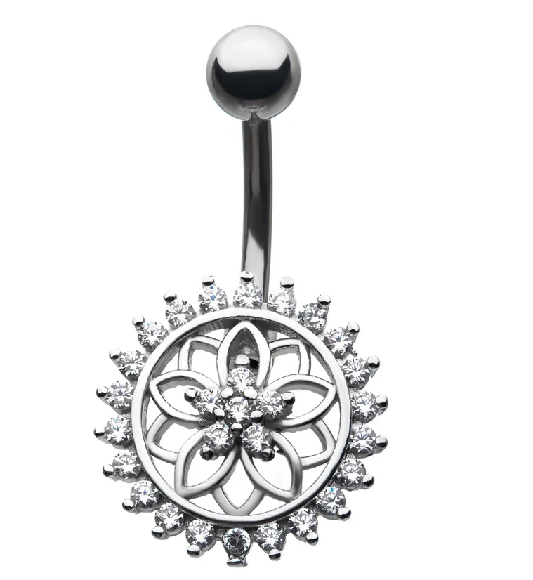 Geo Rose CZ Belly Ring