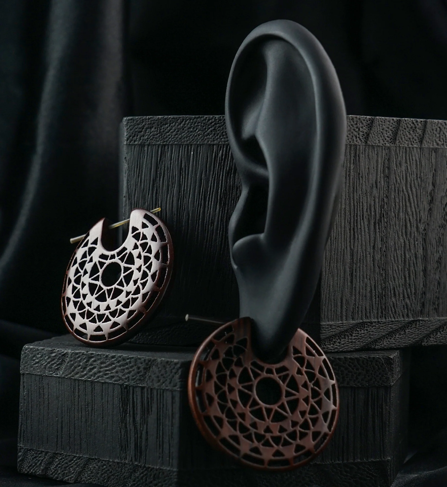 Geo Star Hoop Wood Earrings - Image 2