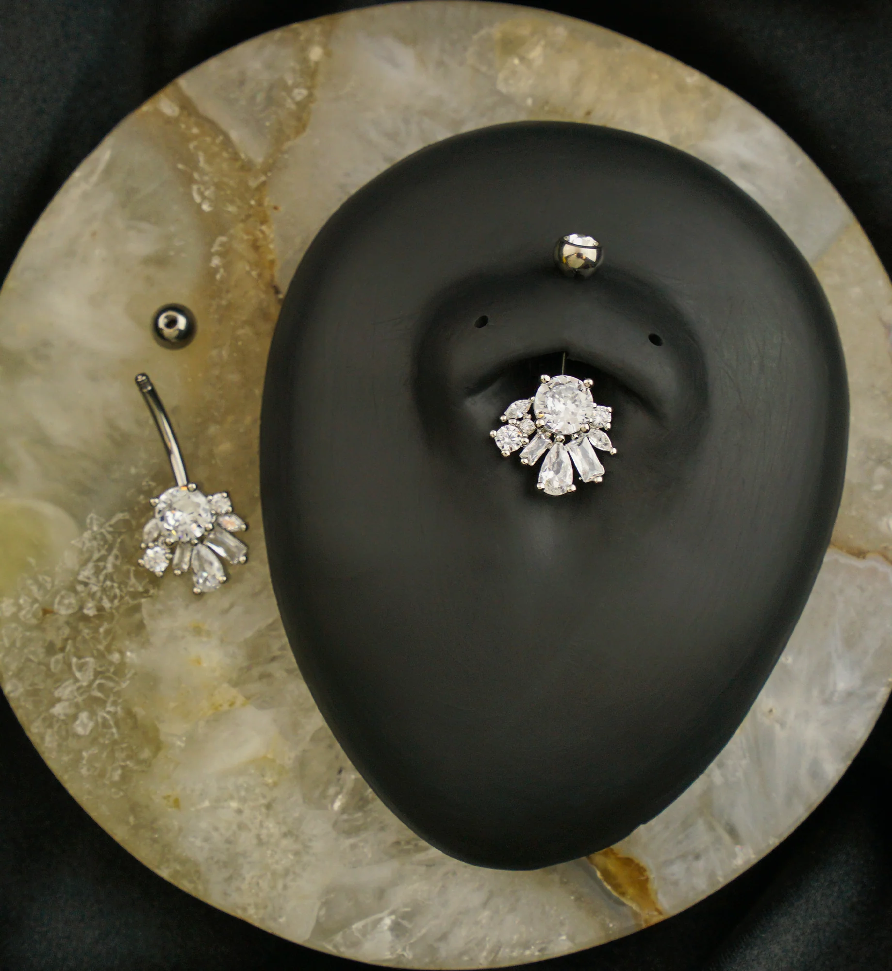 Geometric Cluster Clear CZ Titanium Belly Button Ring - Image 2