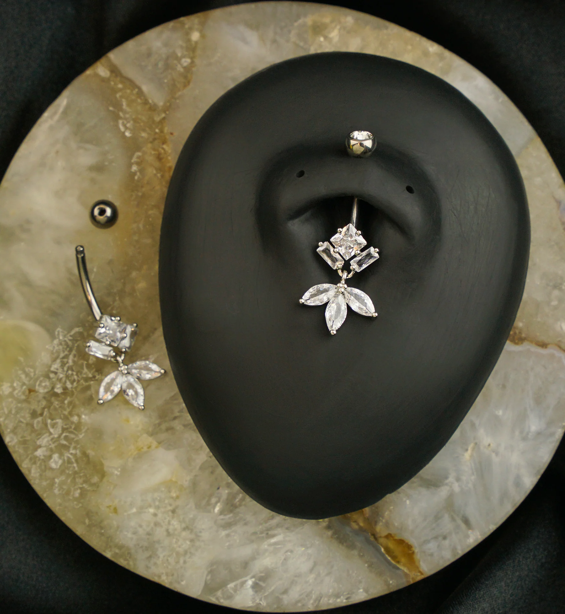 Geometric Dangle Clear CZ Titanium Belly Button Ring - Image 2