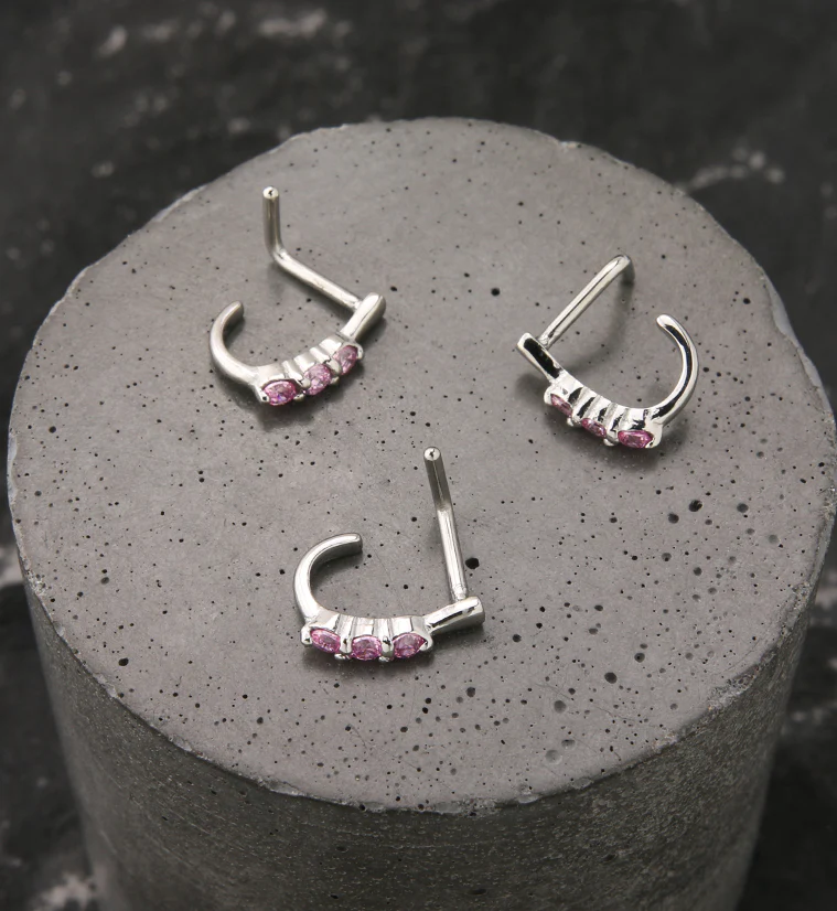 Gilded Pink CZ Nose Curve Ring - Image 2