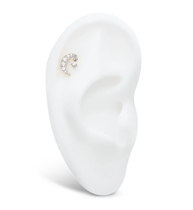 Glimmer Half Moon Clear CZ Dangle Titanium Internally Threaded Top - Image 3