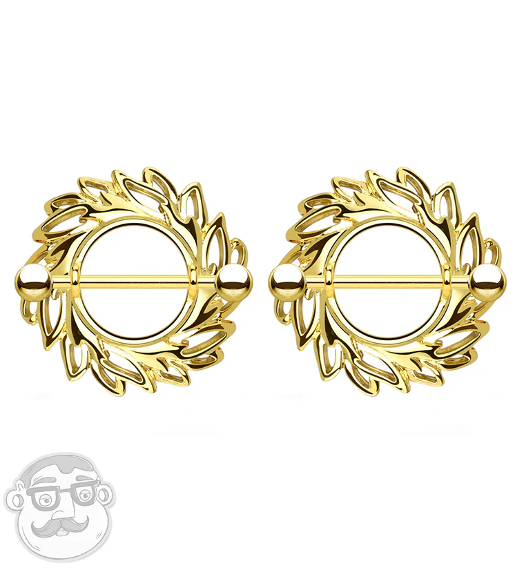 Gold Feather Crest Brass Nipple Shield Ring