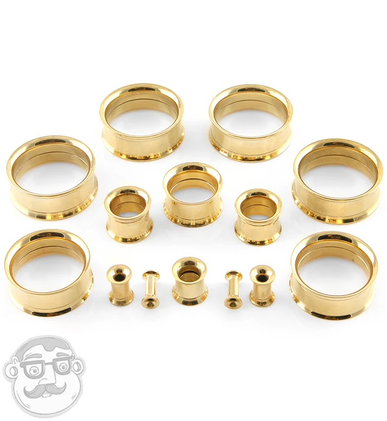 Gold PVD Steel Internally Threaded Tunnel Plugs - Image 2