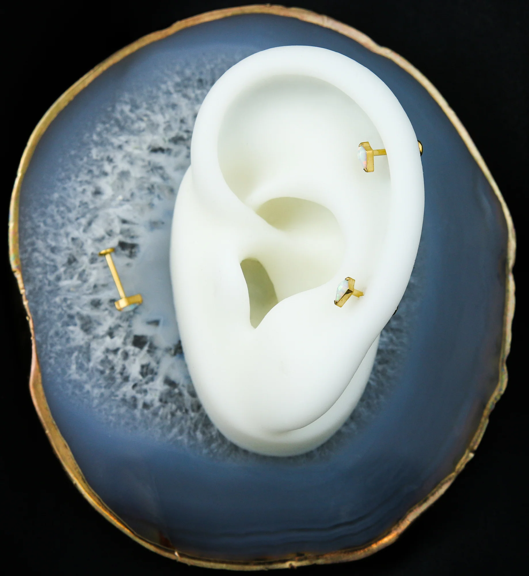 Gold PVD Abyss White Opalite Titanium Threadless Labret - Image 2