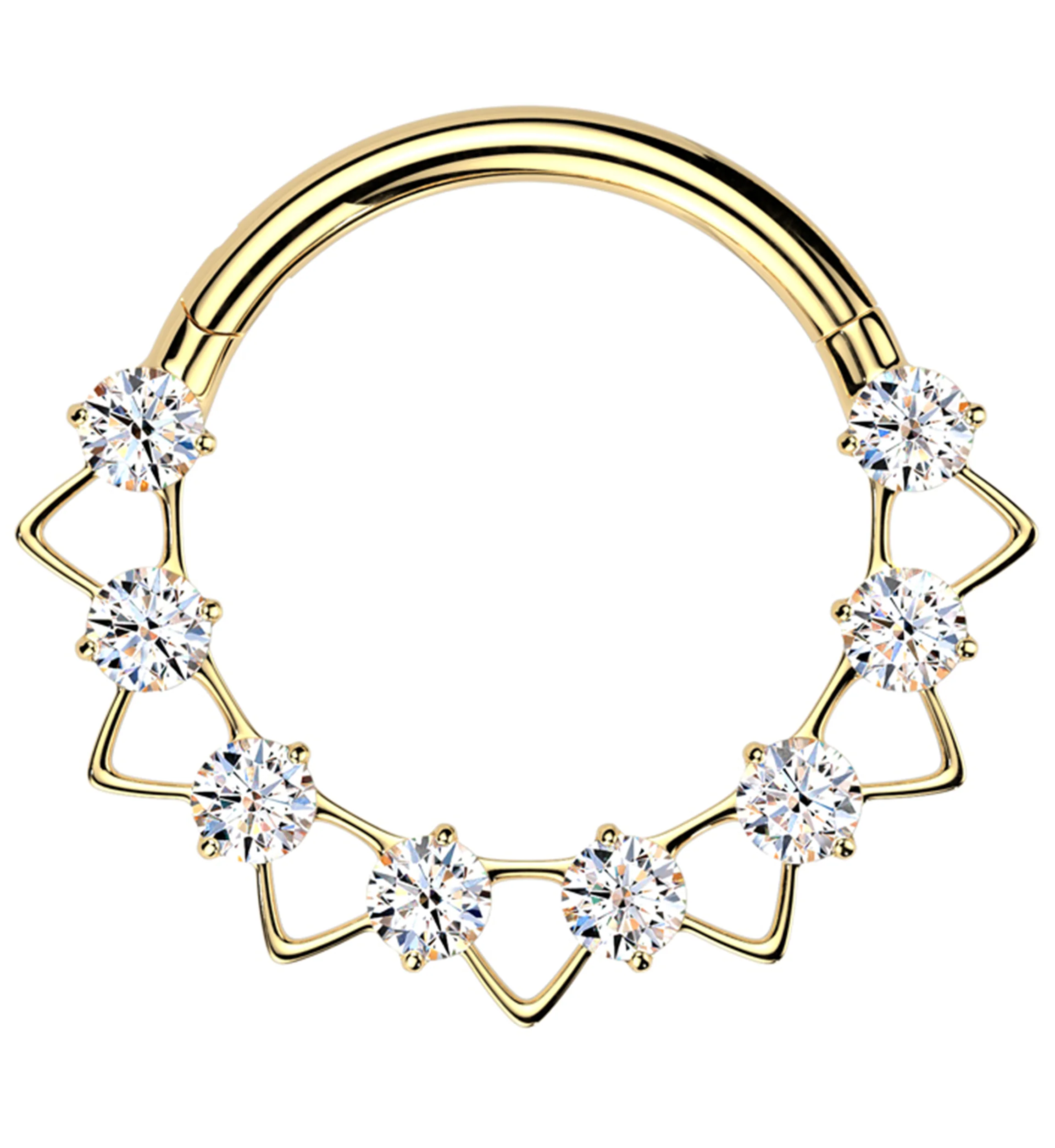 Gold PVD Alternate Triangle Clear CZ Titanium Hinged Segment Ring
