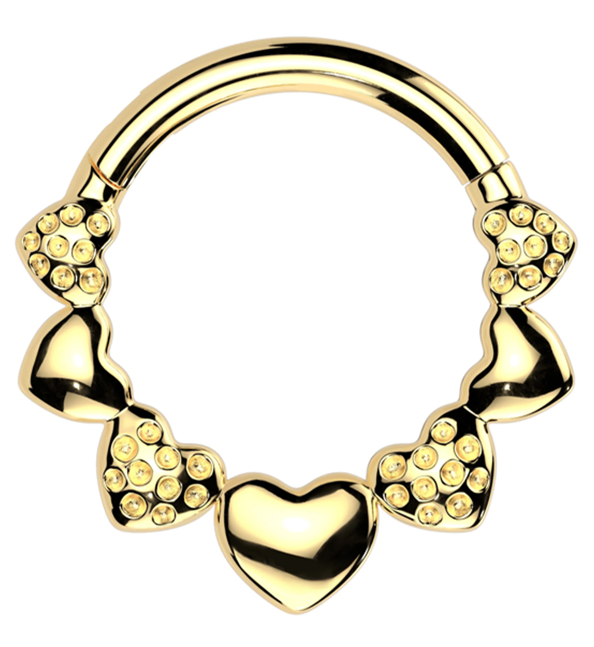 Gold PVD Hammered Heart Stainless Steel Hinged Segment Ring