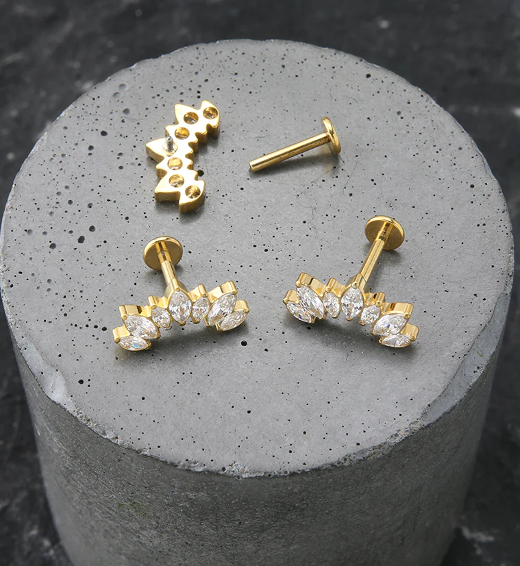 Gold PVD Anadem CZ Internally Threaded Titanium Labret - Image 2