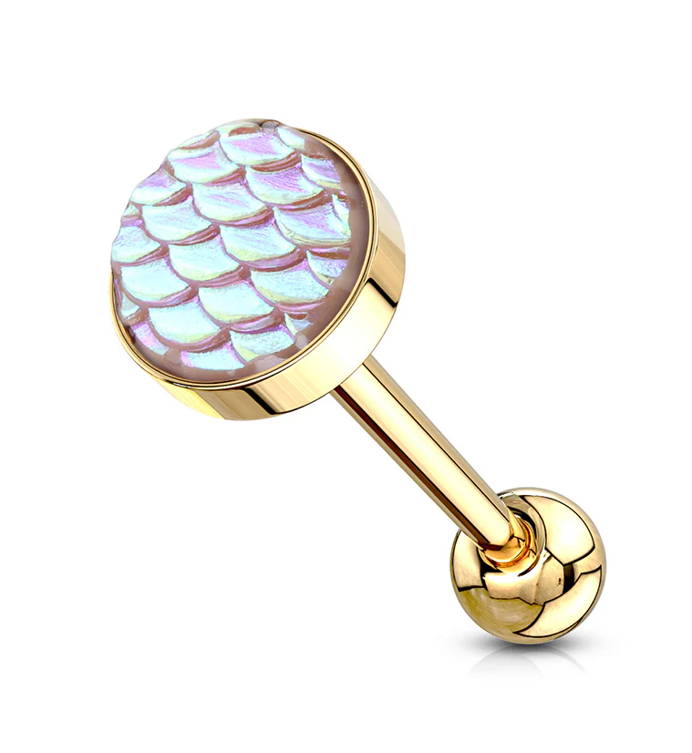 Gold PVD Aqua Mermaid Scale Stainless Steel Barbell