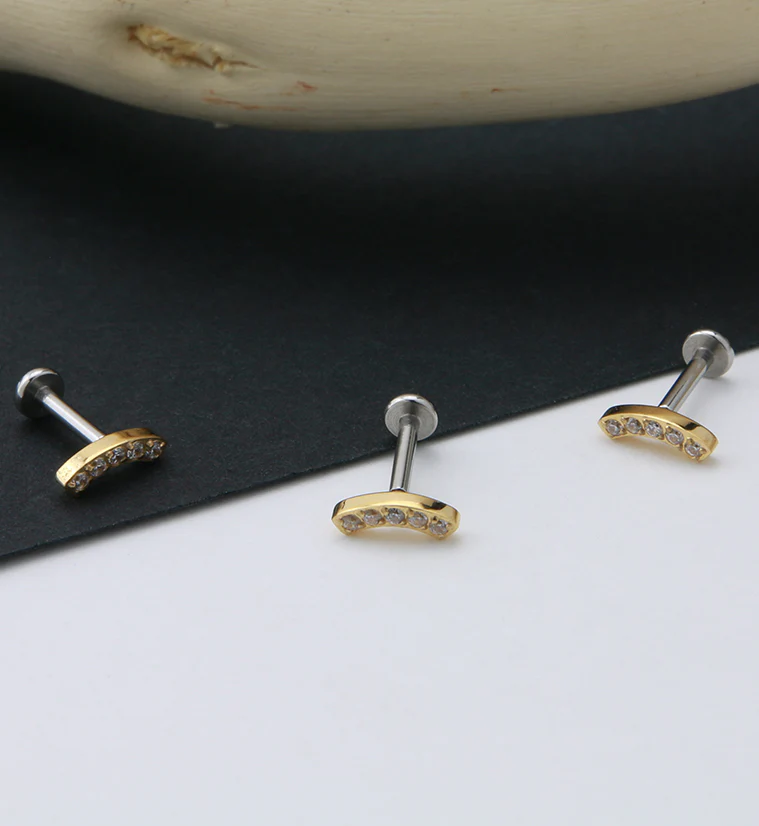Gold PVD Arc Top Prong Set CZ Labret Post - Image 2