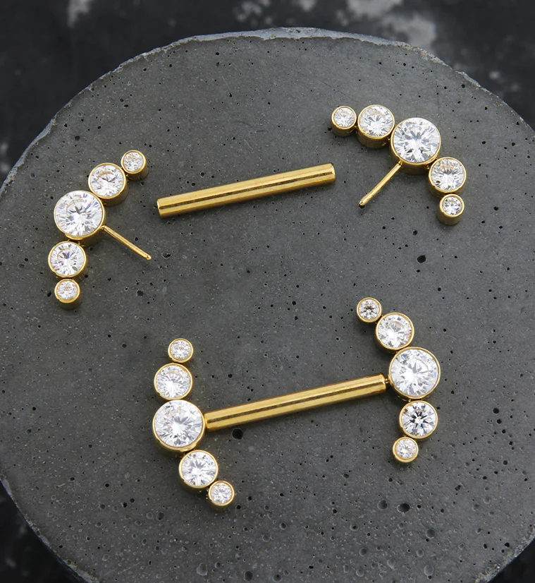 Gold PVD Arch Clear CZ Titanium Threadless Nipple Ring Barbell - Image 2