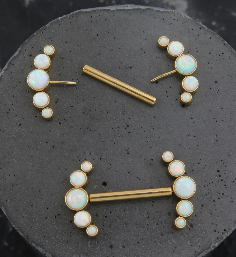 Gold PVD Arch White Opalite Titanium Threadless Nipple Ring Barbell - Image 2