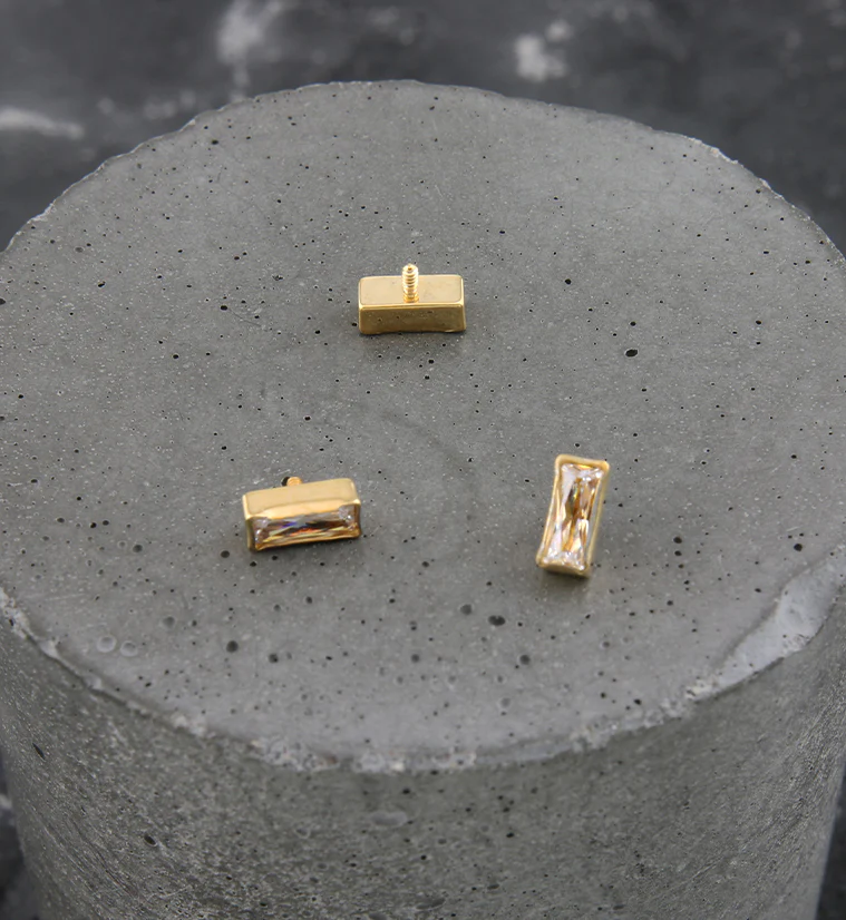 Gold PVD Baguette Clear CZ Internally Threaded Titanium Top - Image 2
