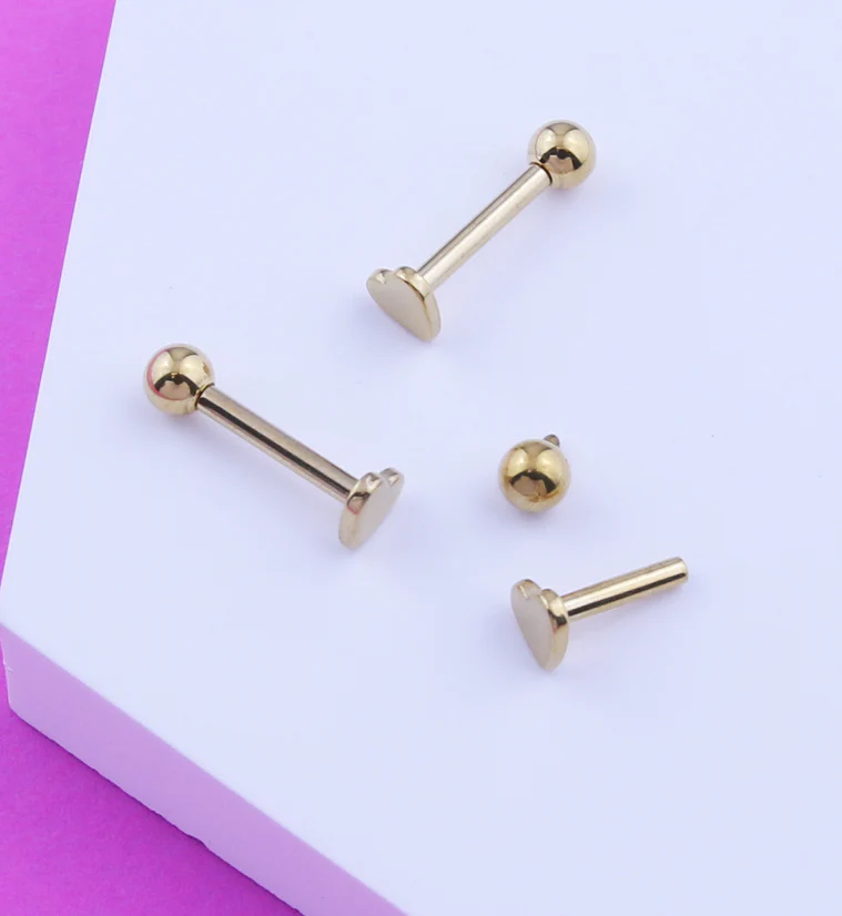 Gold PVD Ball Heart End Internally Threaded Titanium Labret - Image 2