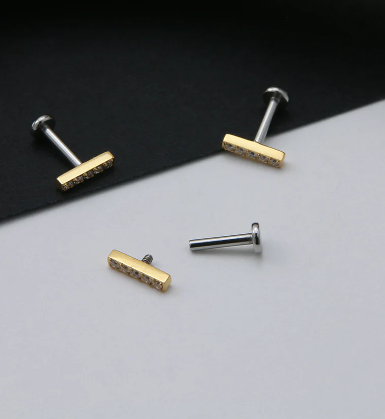 Gold PVD Bar Top Prong Set CZ Labret Post - Image 2