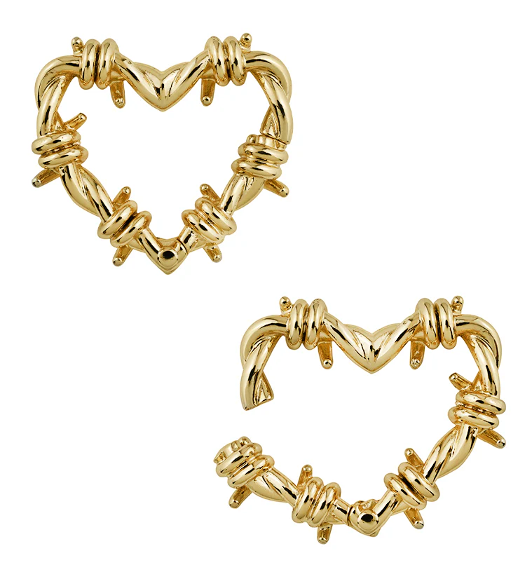 Gold PVD Barbed Heart Stainless Steel Hinged Ear Weights - Image 2