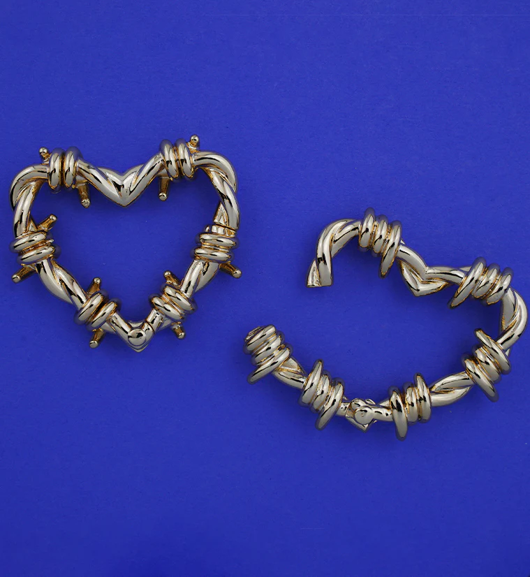 Gold PVD Barbed Heart Stainless Steel Hinged Ear Weights - Image 3