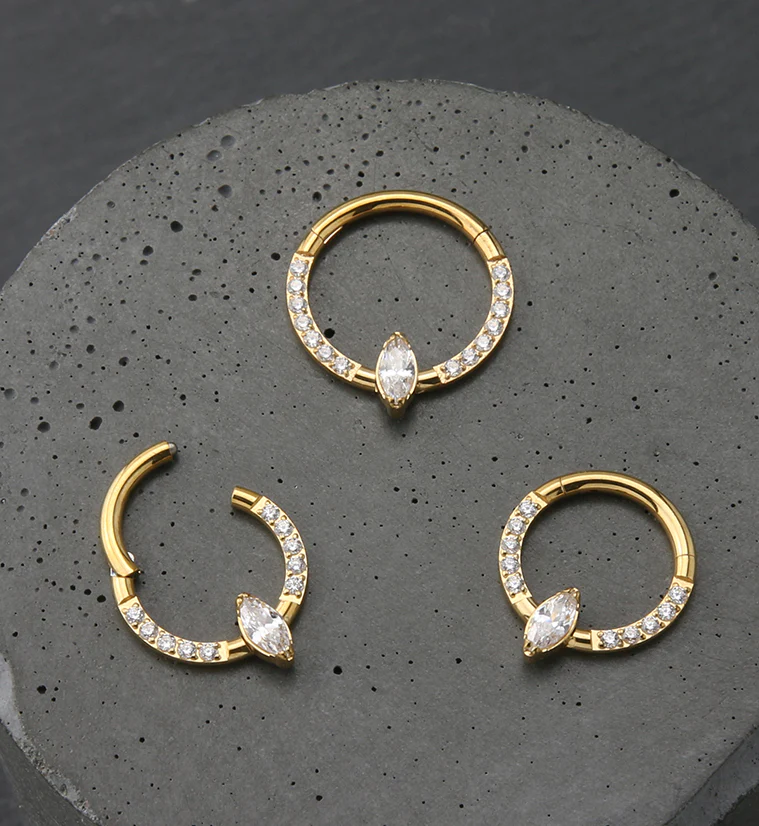 Gold PVD Bauble Clear CZ Titanium Hinged Segment Ring - Image 2