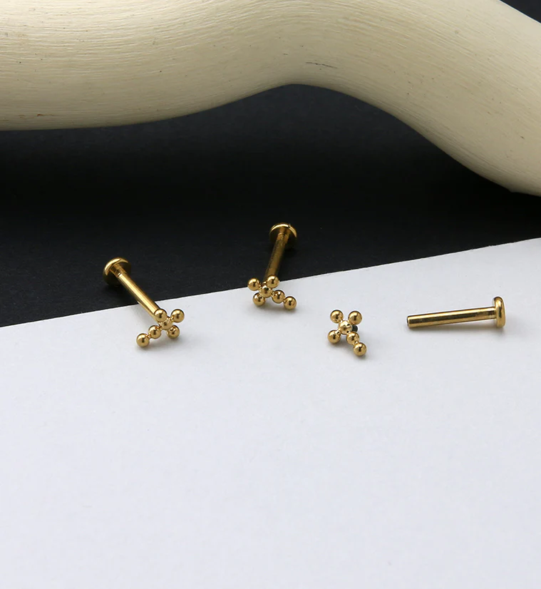 Gold PVD Beaded Cross Titanium Labret - Image 2