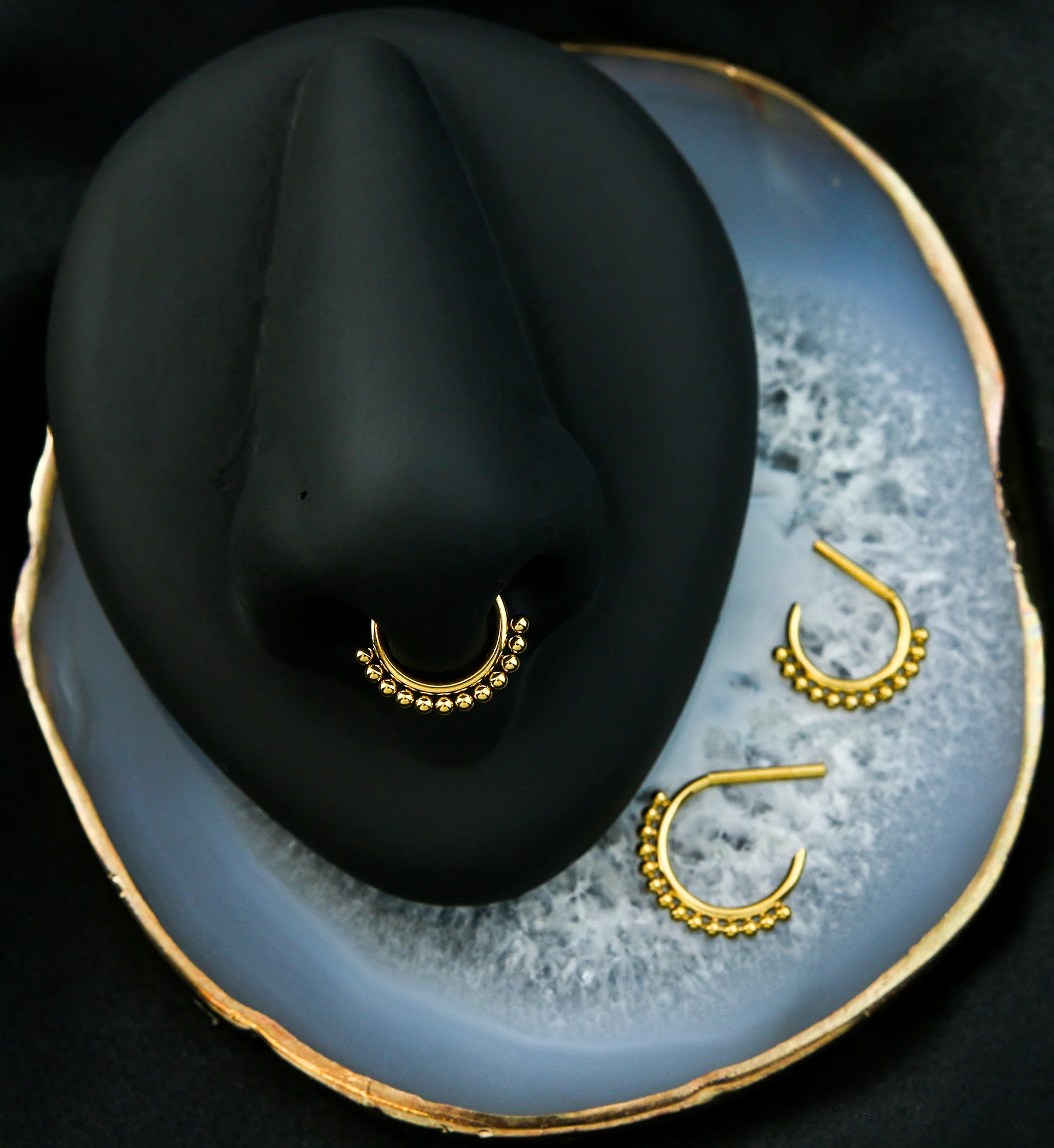 Gold PVD Beaded D-Shaped Stainless Steel Hinged Segment Ring - Image 2